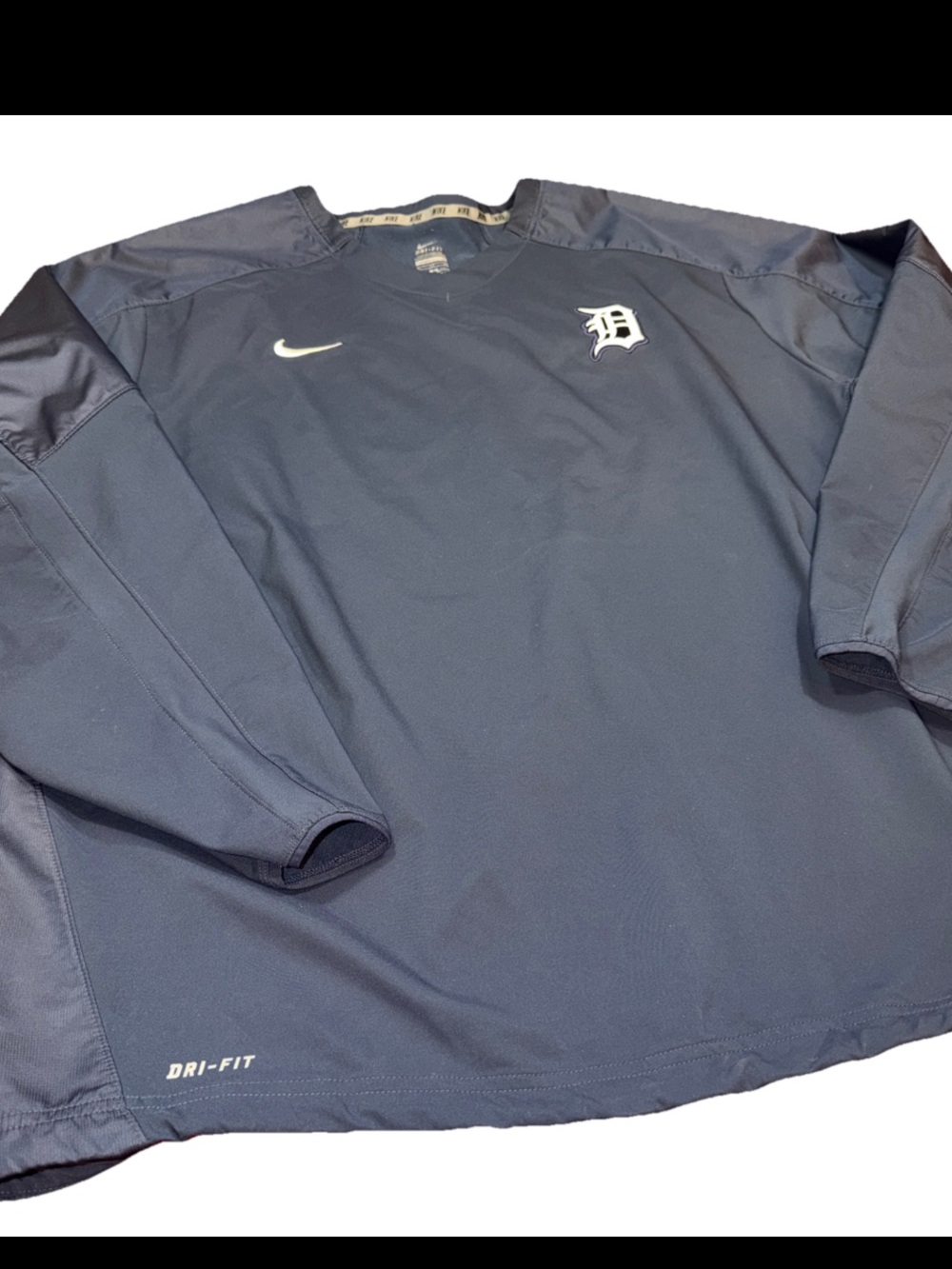 NIKE Detroit Tigers BLUE Jacket DRI FIT Size XL Navy Windbreaker Pullover V NECK